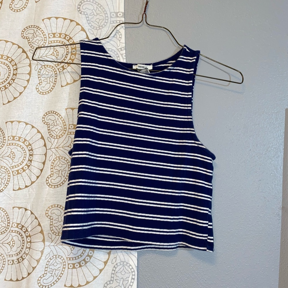 Forever 21 Navy Blue and White Tank Top